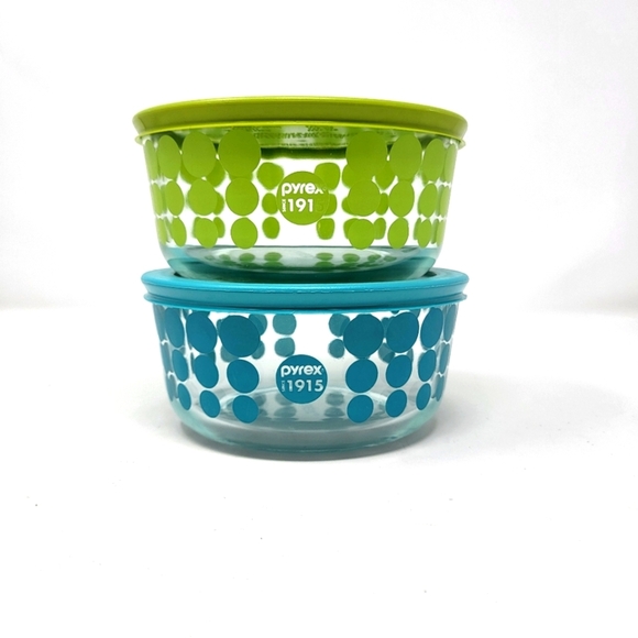 Pyrex Green & Teal Polka Dot Bowls 100th‎ Anniversary 4 cup Made in USA set of 2 - Picture 1 of 8